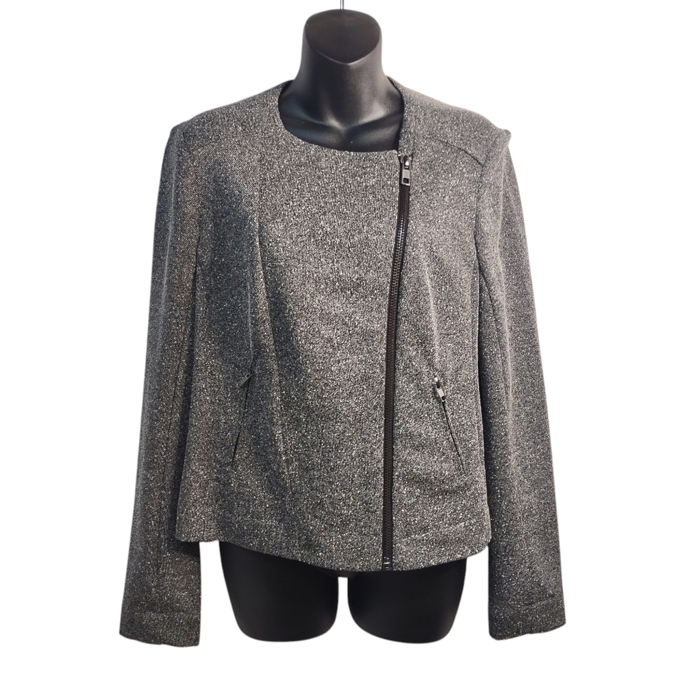 CATHERINE MALA DINO Women's Gray Fitted ZIP Up Blazer Jacket Size Large
